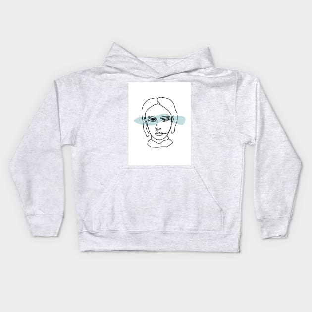 Minimal Line Drawing Female Face Kids Hoodie by Art Designs